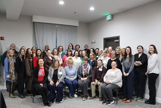Group photo of WEA PoliSparks 2026 attendees in Olympia, including CVEA's Bunni Carter and Teresa Whittall